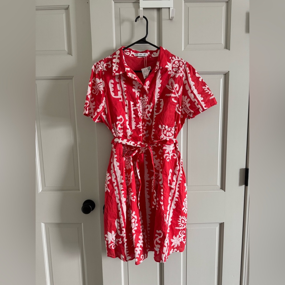Mango printed shirt dress red/white NWT